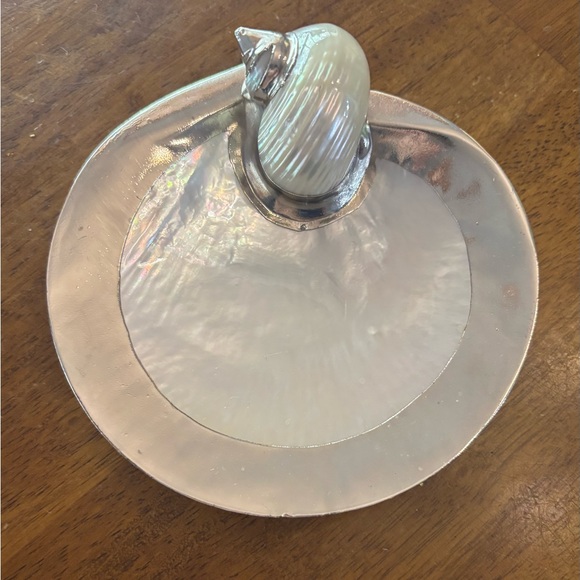 BOMBAY Mother Of Pearl Silver Caviar Plate RARE 5” Wide